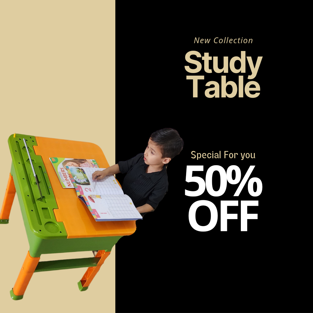 Aquabreeze Junior Study Table Heavy-Duty Plastic Study Table for Children with Storage, Tablet Holder, Mobile Holder, Pen and Pencil Holder, Cup Holder and A Flap That Opens for Study. It Helps Childr