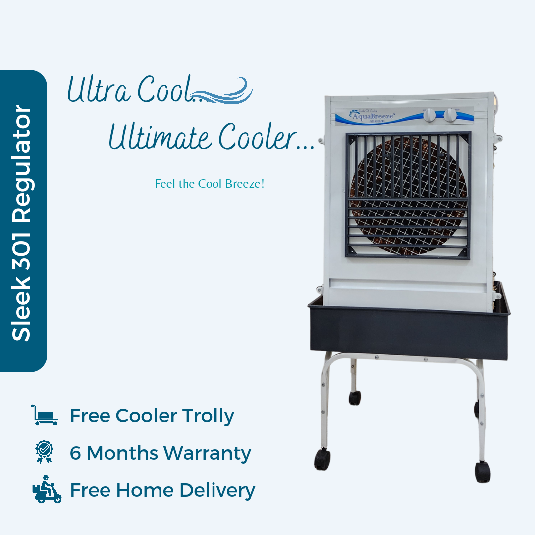 3 Feet Sleek 301 (1 Speed Regulator) Desert Air Cooler With Free Cooler Trolly, Home Cooler, Portable AC, Metal with powder coating