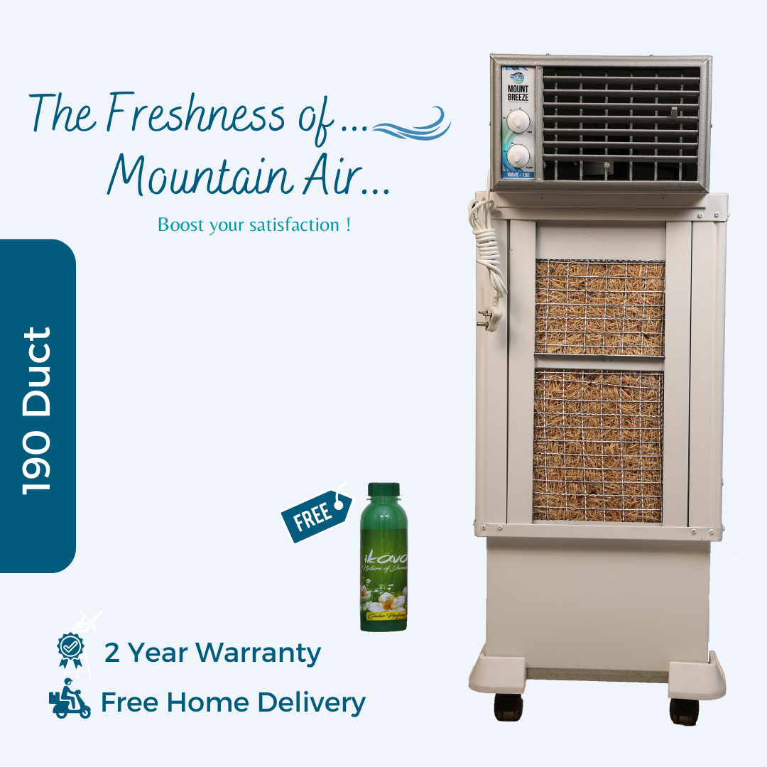 Mountbreeze Wave 190 Duct Air Cooler, Portable AC For Home, Offices, Industrial & Personal Use; 45L, 4-Way Air Deflection